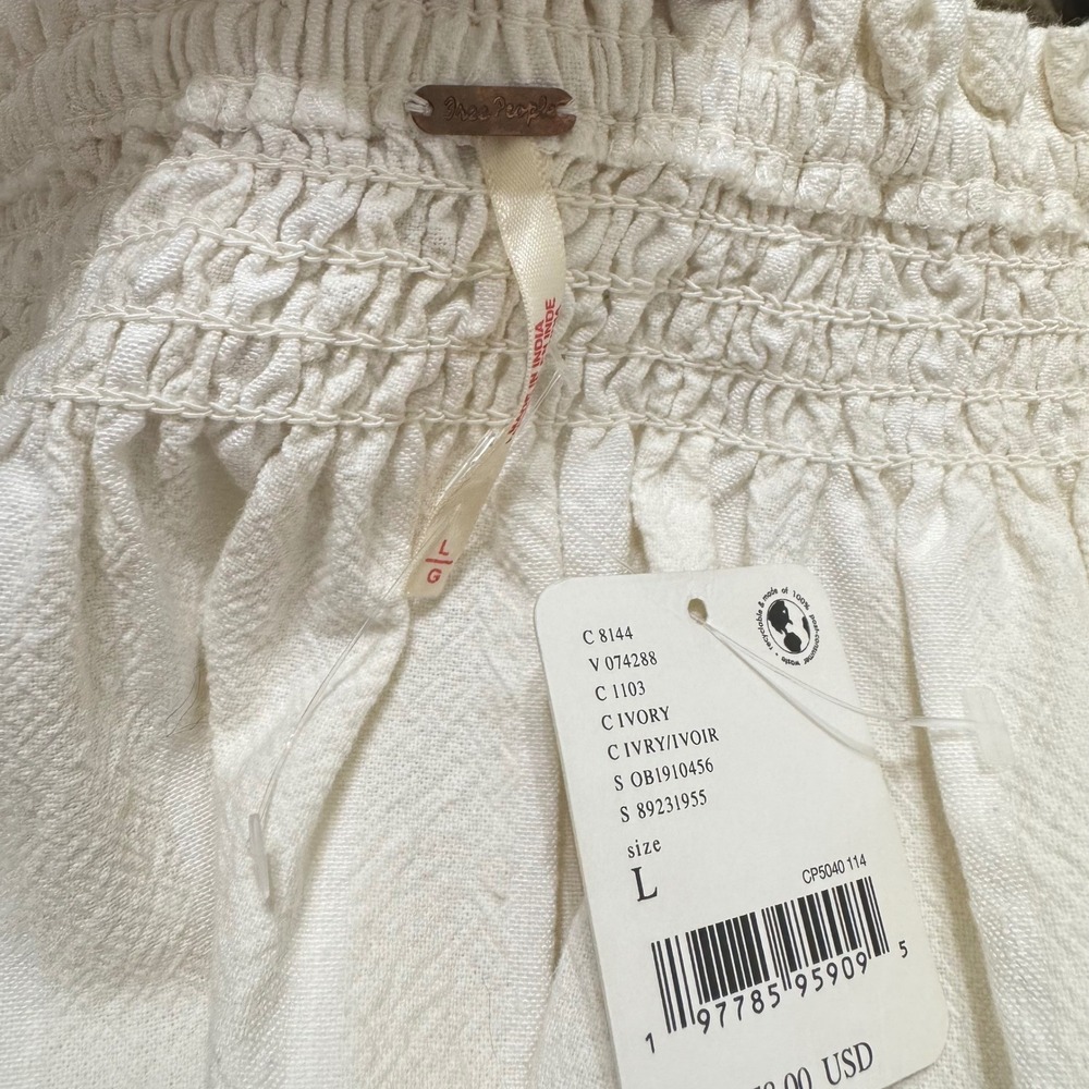 Free People Mila Mini Dress Womens Large Ivory White NWT Smocked Puff Sleeve - Picture 7 of 11